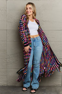 Multicolored Open Front Fringe Hem Cardigan *THIS IS A PRE ORDER ITEM*