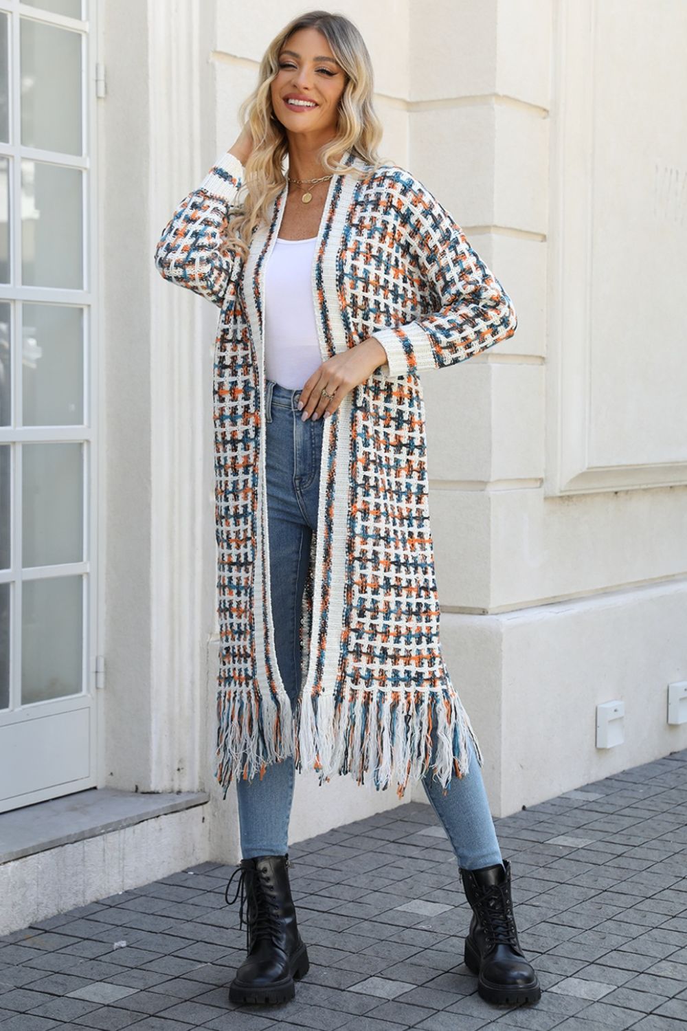 Multicolored Open Front Fringe Hem Cardigan *THIS IS A PRE ORDER ITEM*