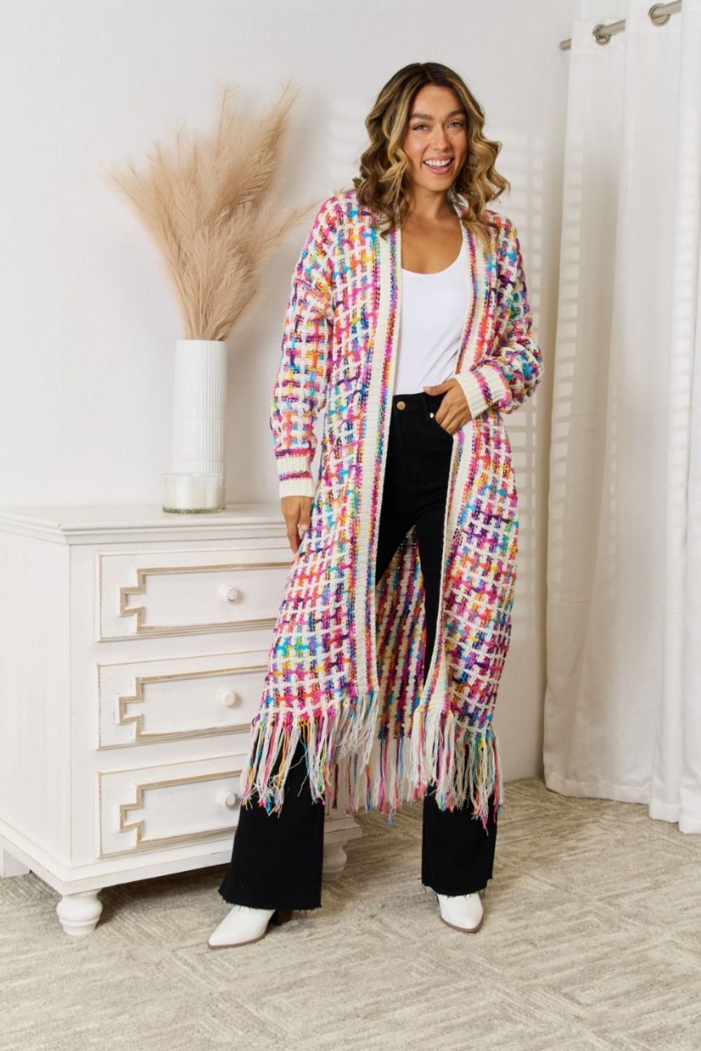 Multicolored Open Front Fringe Hem Cardigan *THIS IS A PRE ORDER ITEM*