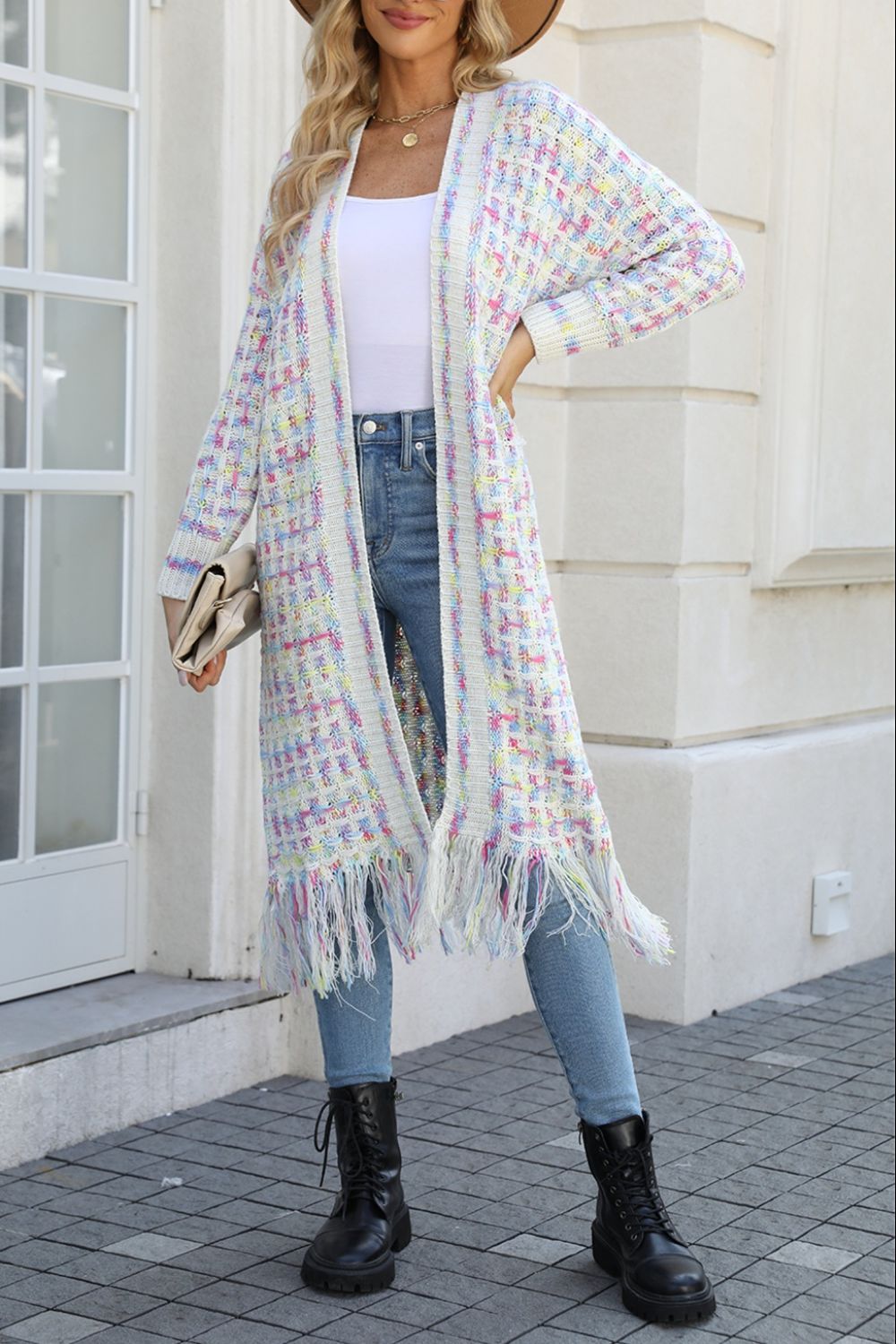 Multicolored Open Front Fringe Hem Cardigan *THIS IS A PRE ORDER ITEM*