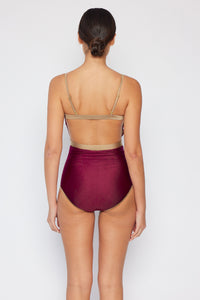 Marina West Swim Wave Break Contrast Trim One-Piece in Wine