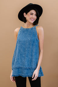 Bobby Mineral Wash Denim Sleeveless Top