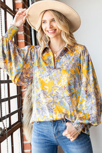 First Love Full Size Floral Lantern Sleeve Blouse