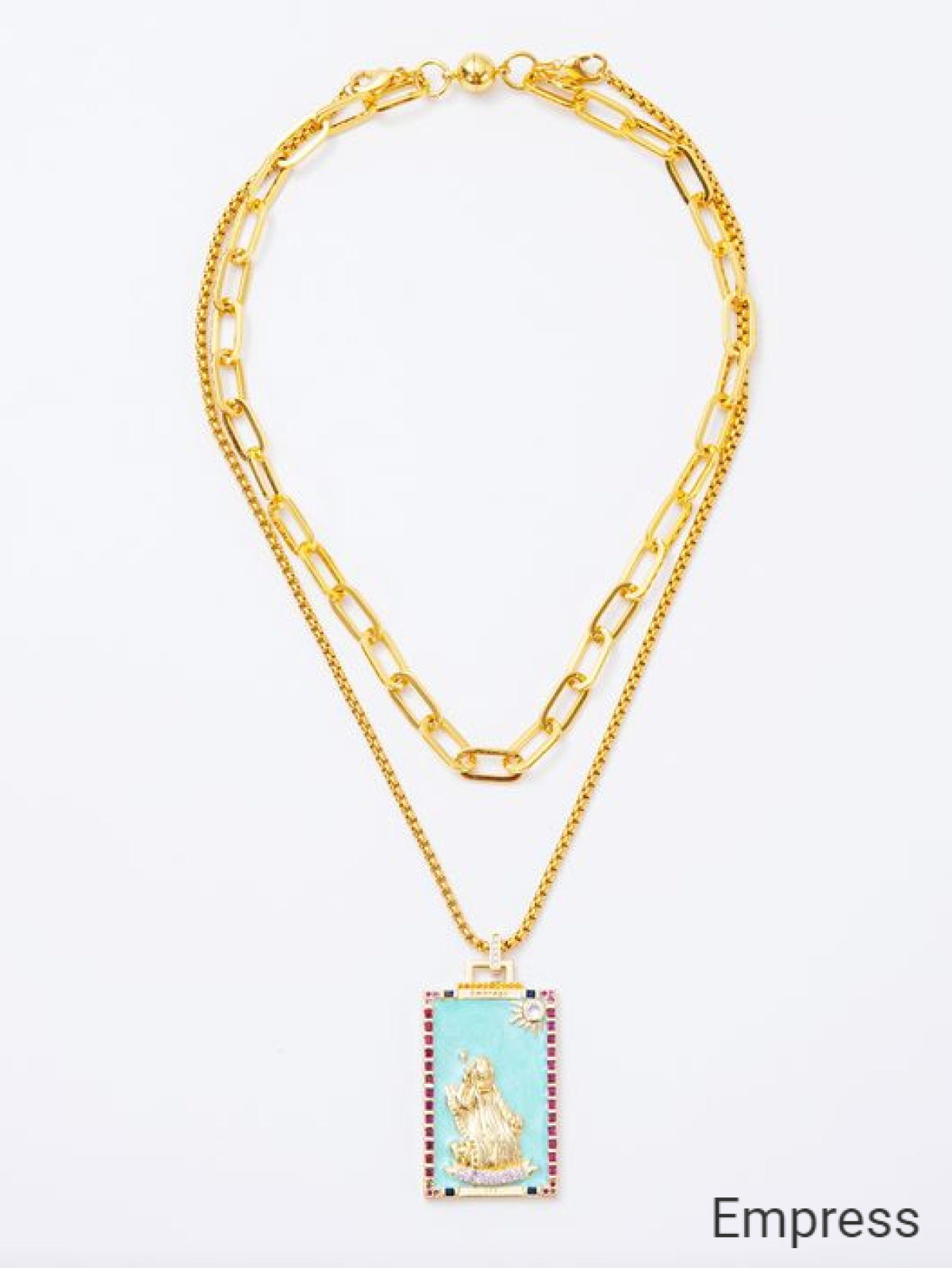 Melania Clara Double Layer Enamel Fortune Tarot Cards Pendant Necklace