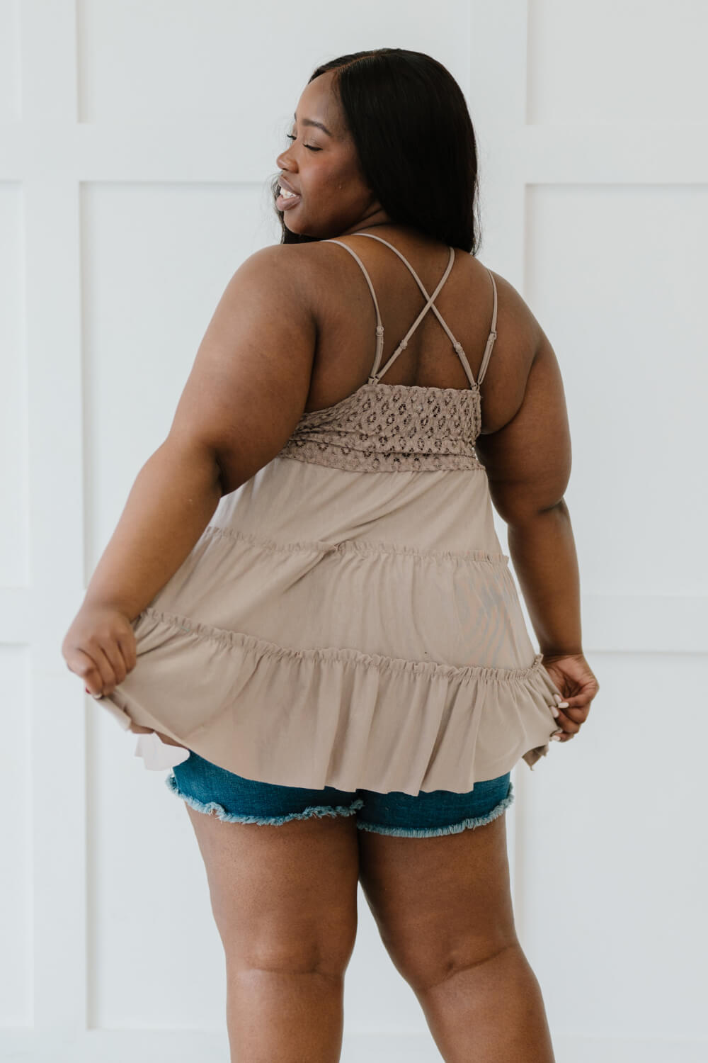 Cross My Heart Full Size Lace Cami in Ash Mocha