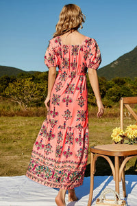 Elba Floral Ruched Puff Sleeve Tiered Maxi Dress **WORTH THE WAIT**