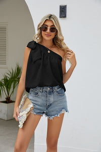 Tied One-Shoulder Sleeveless Top