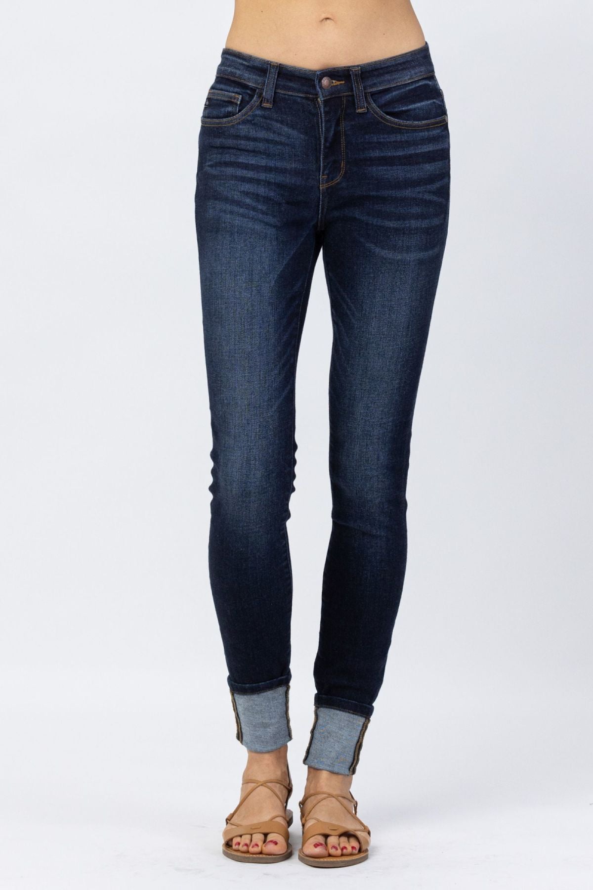 Judy Blue Dark Blue Cuffed Skinny Jeans