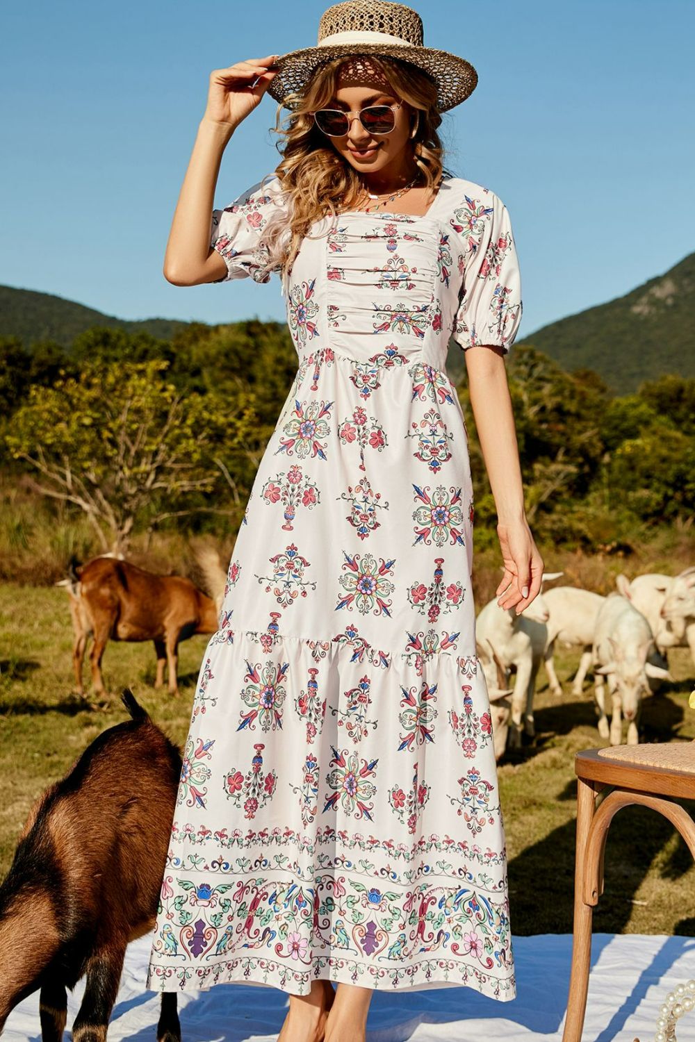 Elba Floral Ruched Puff Sleeve Tiered Maxi Dress **WORTH THE WAIT**