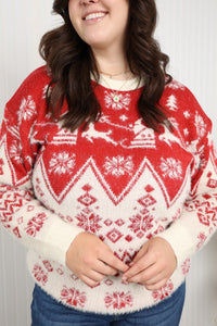 Haptics Full Size Christmas Fuzzy Dropped Shoulder Sweater