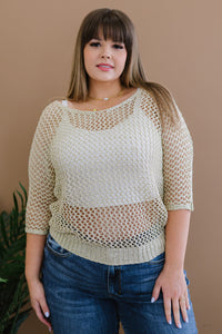 Gracefully Golden Full Size Run Openwork Sweater