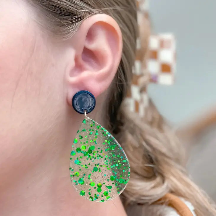 PREORDER: Green Confetti Teardrop Dangle Earrings