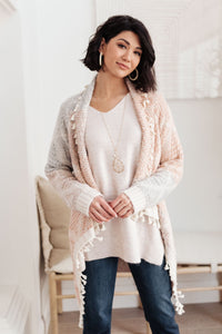 Lined with Tassel Cardigan in Mauve/Blue