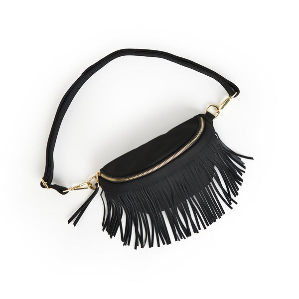 PREORDER: Suede Removeable Fringe Fanny Pack Bum Bag in Black