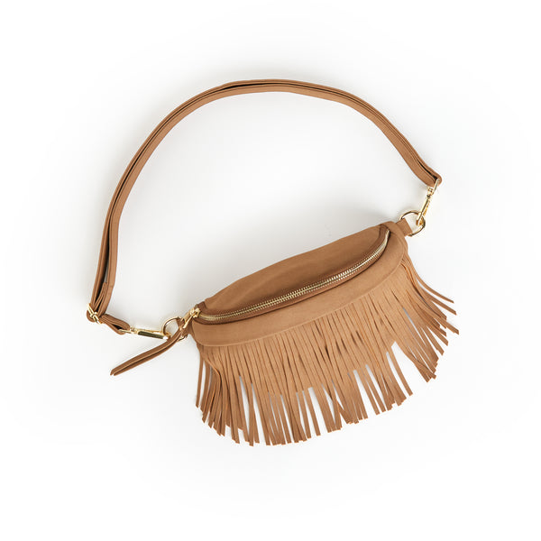 PREORDER: Suede Removeable Fringe Fanny Pack Bum Bag in Tan