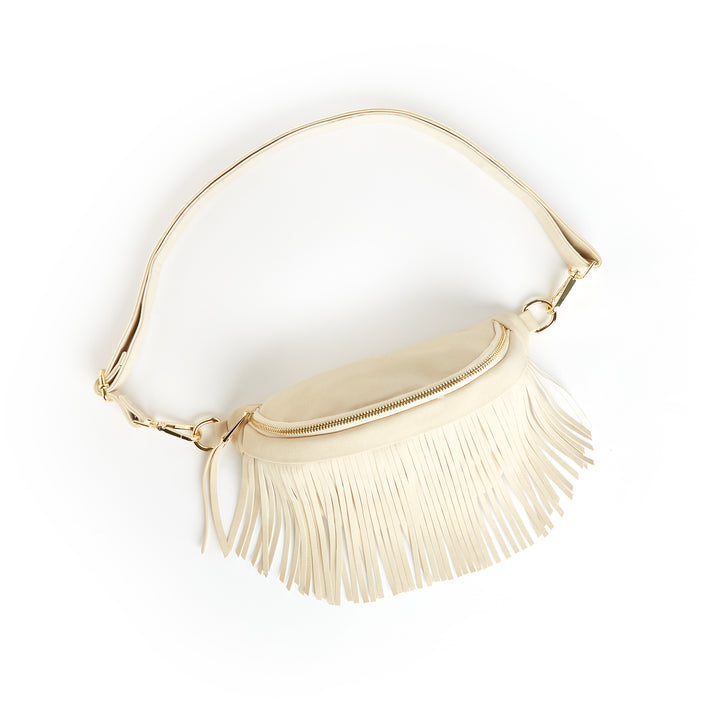 PREORDER: Suede Removeable Fringe Fanny Pack Bum Bag in Ivory