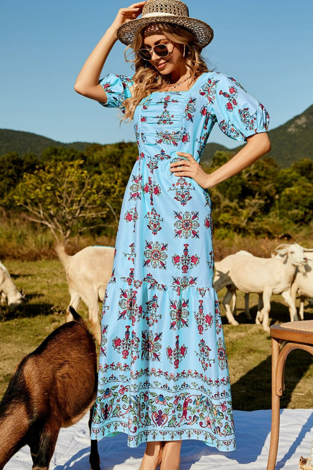 Elba Floral Ruched Puff Sleeve Tiered Maxi Dress **WORTH THE WAIT**