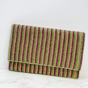 PREORDER: Mardi Gras Stripe Seed Bead Clutch