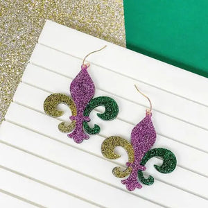 PREORDER: Shimmer Fleur De Lis Dangle Earrings