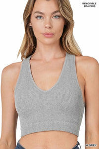 Zenana Ribbed Cropped Raceback Tank Top