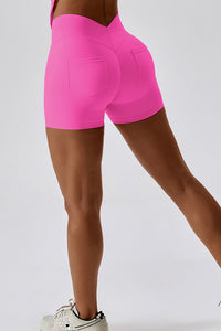 Wide Waistband Back Pocket Sports Shorts