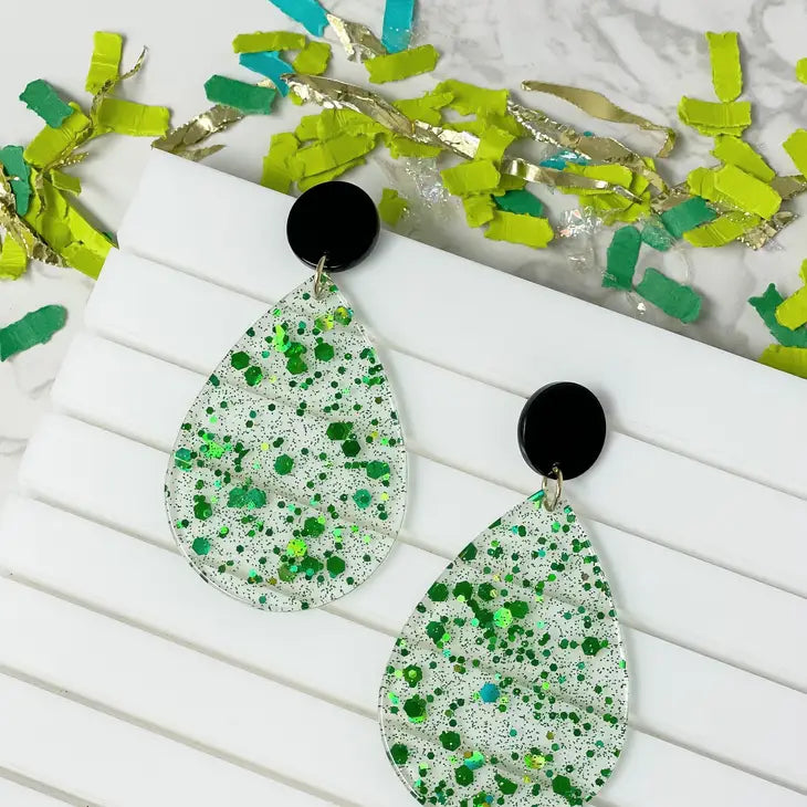 PREORDER: Green Confetti Teardrop Dangle Earrings