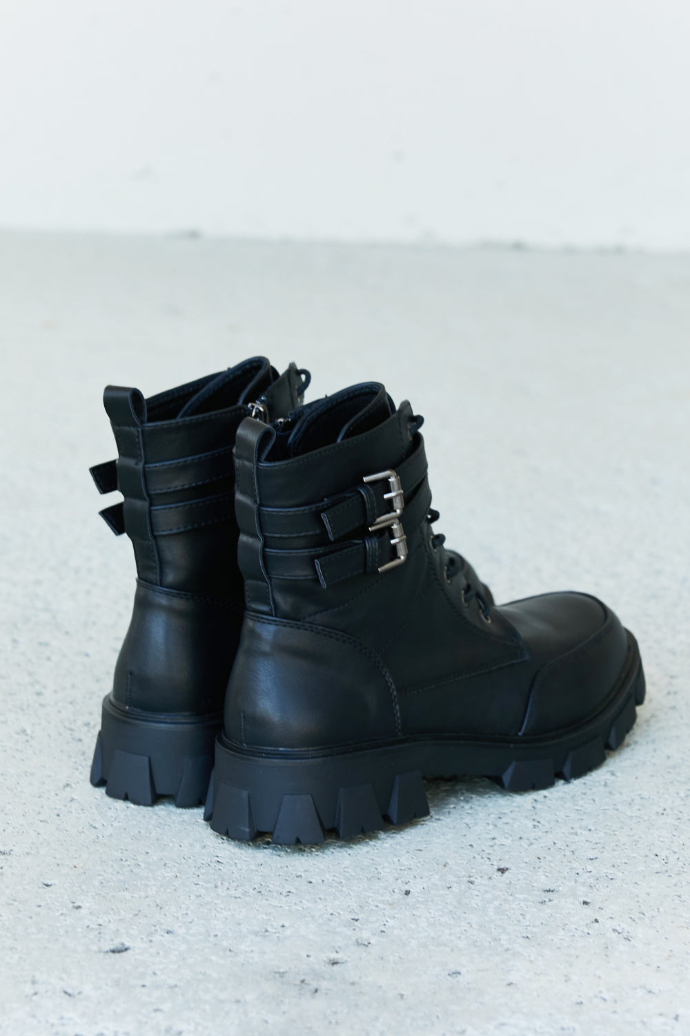 Weeboo Faux Leather Buckled Combat Boots