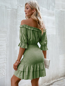 Isla Frill Trim Off-Shoulder Layered Mini Dress