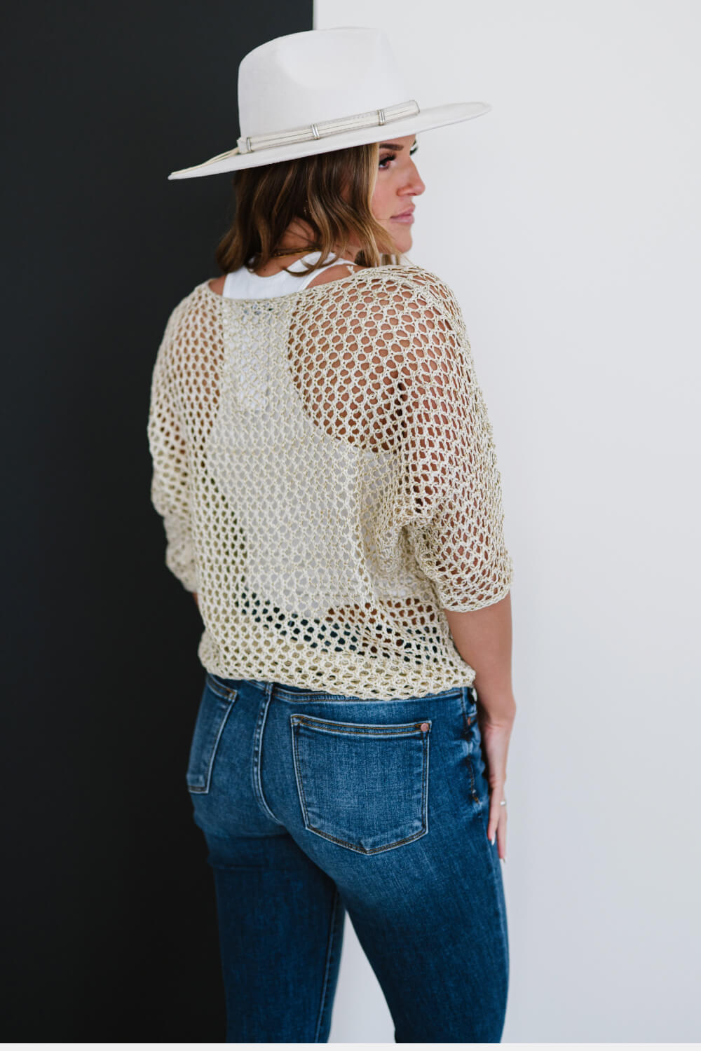 Gracefully Golden Full Size Run Openwork Sweater