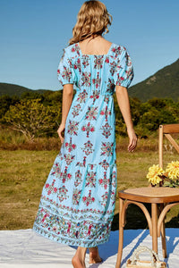 Elba Floral Ruched Puff Sleeve Tiered Maxi Dress **WORTH THE WAIT**