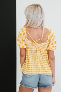 Sunny Meadow Full Size Run Gingham Babydoll Top