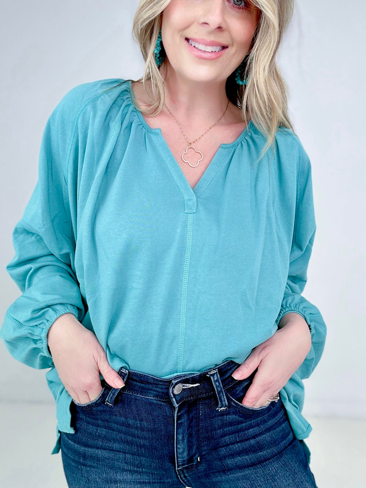 Split V Neck Dolman Sleeve Top