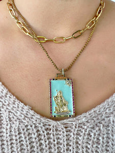 Melania Clara Double Layer Enamel Fortune Tarot Cards Pendant Necklace