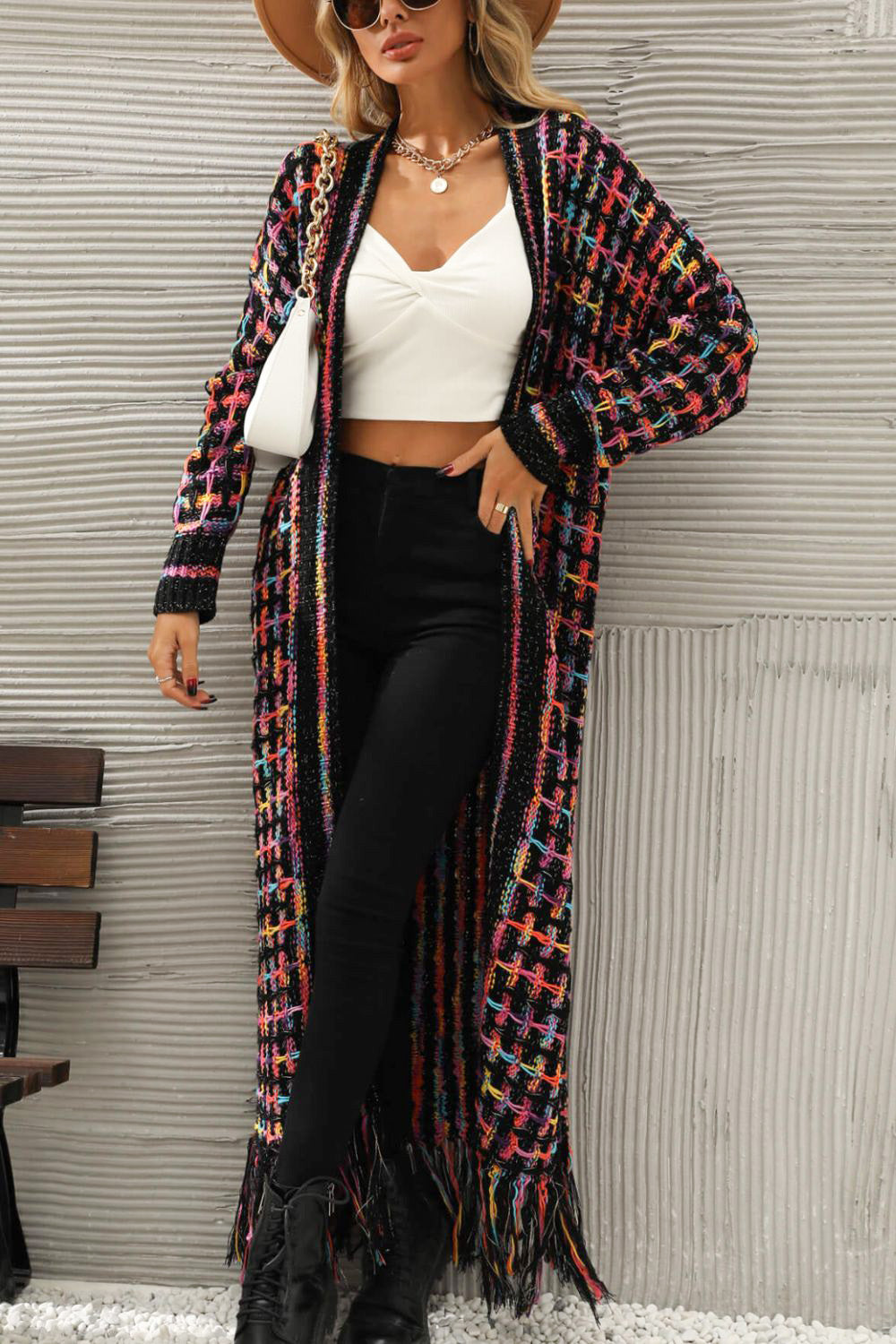 Multicolored Open Front Fringe Hem Cardigan *THIS IS A PRE ORDER ITEM*