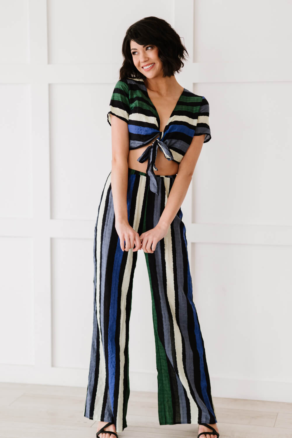 So Divine Striped Crop Top and Pants Set