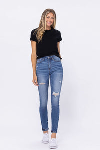 Judy Blue Light Blue Embroidery Pocket Distressed Skinny Jeans