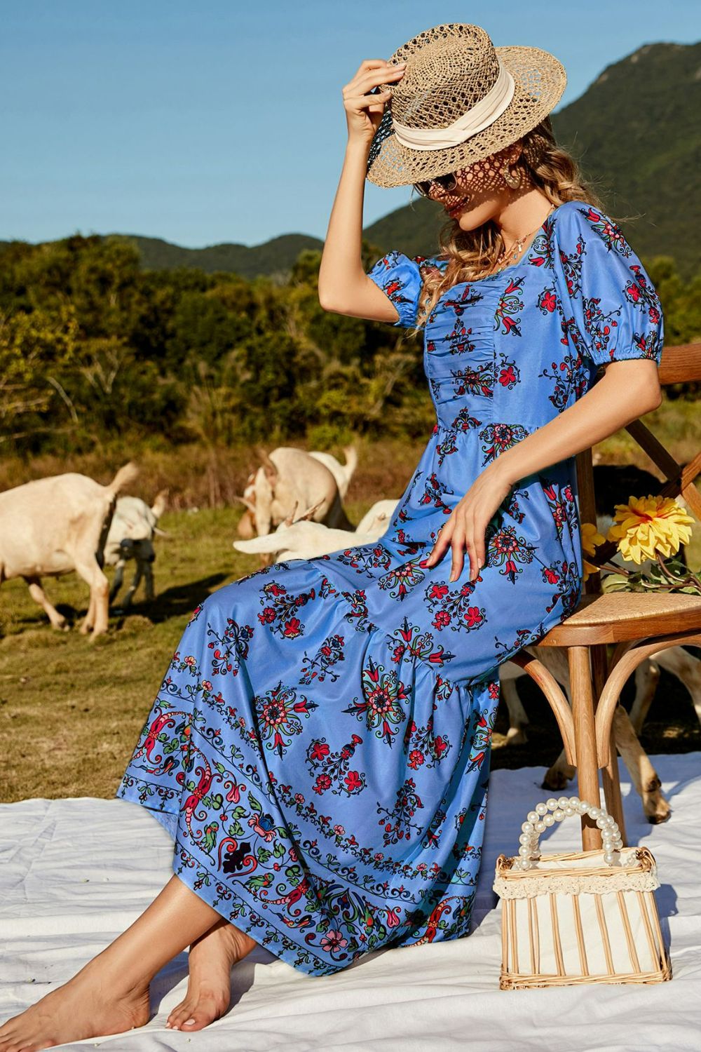 Elba Floral Ruched Puff Sleeve Tiered Maxi Dress **WORTH THE WAIT**