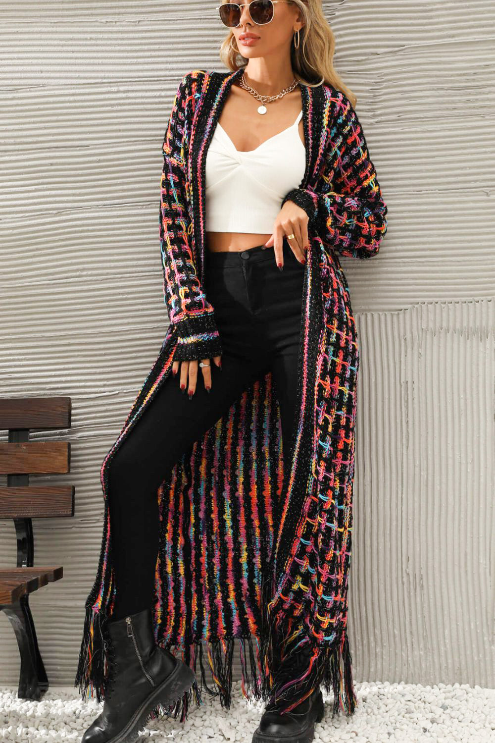 Multicolored Open Front Fringe Hem Cardigan *THIS IS A PRE ORDER ITEM*