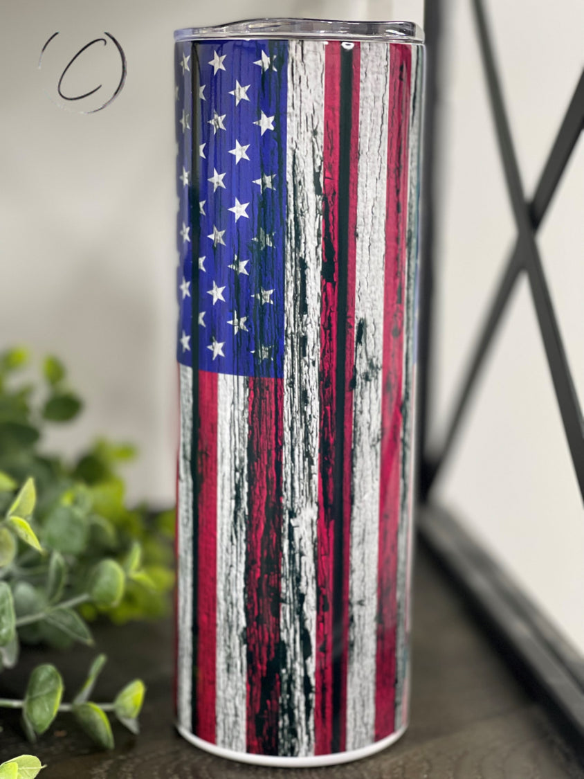 PREORDER: Distressed American Flag 20oz Skinny Tumbler