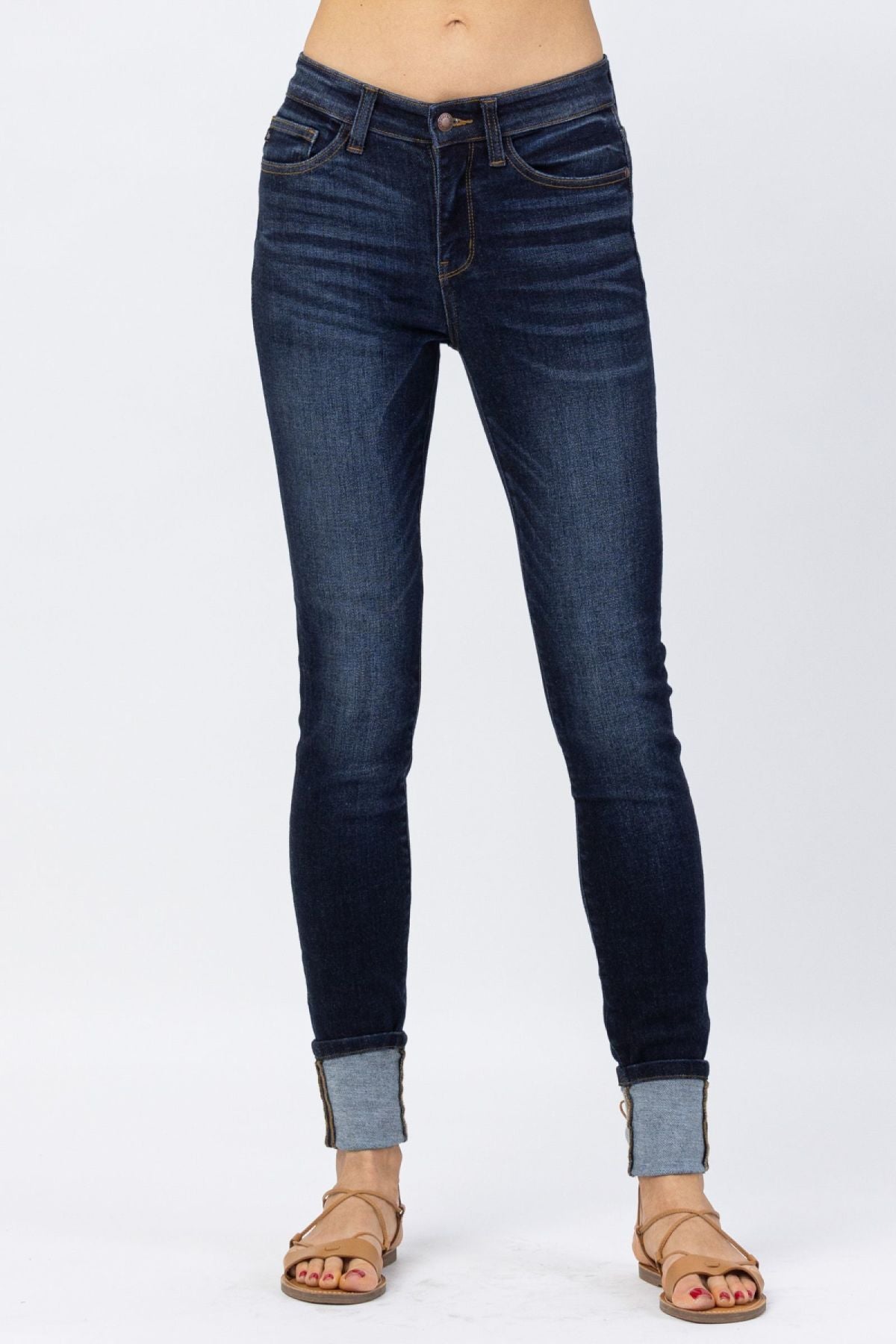 Judy Blue Dark Blue Cuffed Skinny Jeans