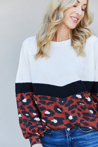 Rae Mode Full Size Leopard Color Block Round Neck Sweatshirt