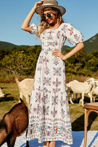 Elba Floral Ruched Puff Sleeve Tiered Maxi Dress **WORTH THE WAIT**