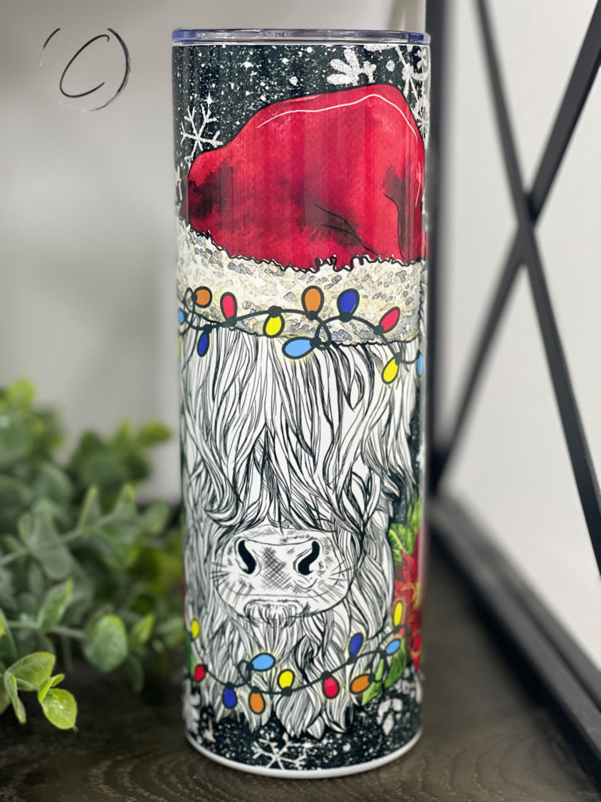 PREORDER: Holly Jolly Highland Cow 20oz Skinny Tumbler