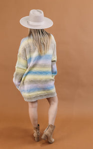 Davi & Dani Color Block Strip Round Neck Loose Sweater Tunic