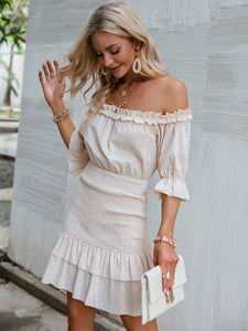 Isla Frill Trim Off-Shoulder Layered Mini Dress