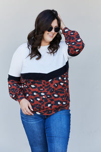 Rae Mode Full Size Leopard Color Block Round Neck Sweatshirt