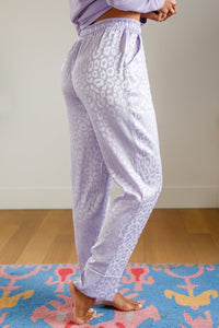 PREORDER: Bella Short Sleeve Leopard Satin PJ in Lavender