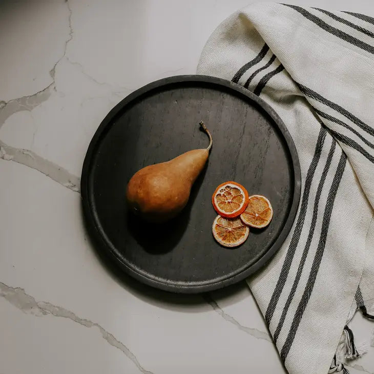 PREORDER: Large Round Wood Tray Black