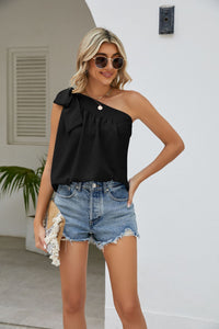 Tied One-Shoulder Sleeveless Top