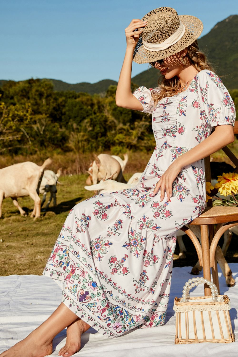 Elba Floral Ruched Puff Sleeve Tiered Maxi Dress **WORTH THE WAIT**